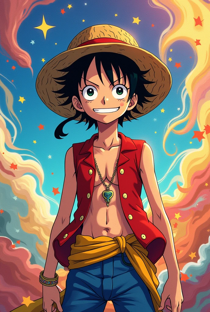 So (Maggie in 5min) in anime style logo add luffy image