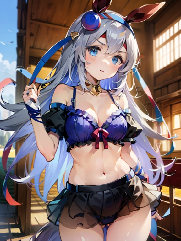 Browsing Caution,Tamamo Cross \(umamusume\),(Perfect hands),(Perfect Anatomy),(masterpiece),(Highest quality),Embarrassing,blush,Cut out,Off the shoulder,High Quality Lingerie,See through,Shopping Centre,shopping