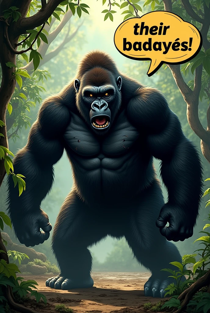 An angry gorilla with a thought that says "THEIR BADAYÉS" above his head.