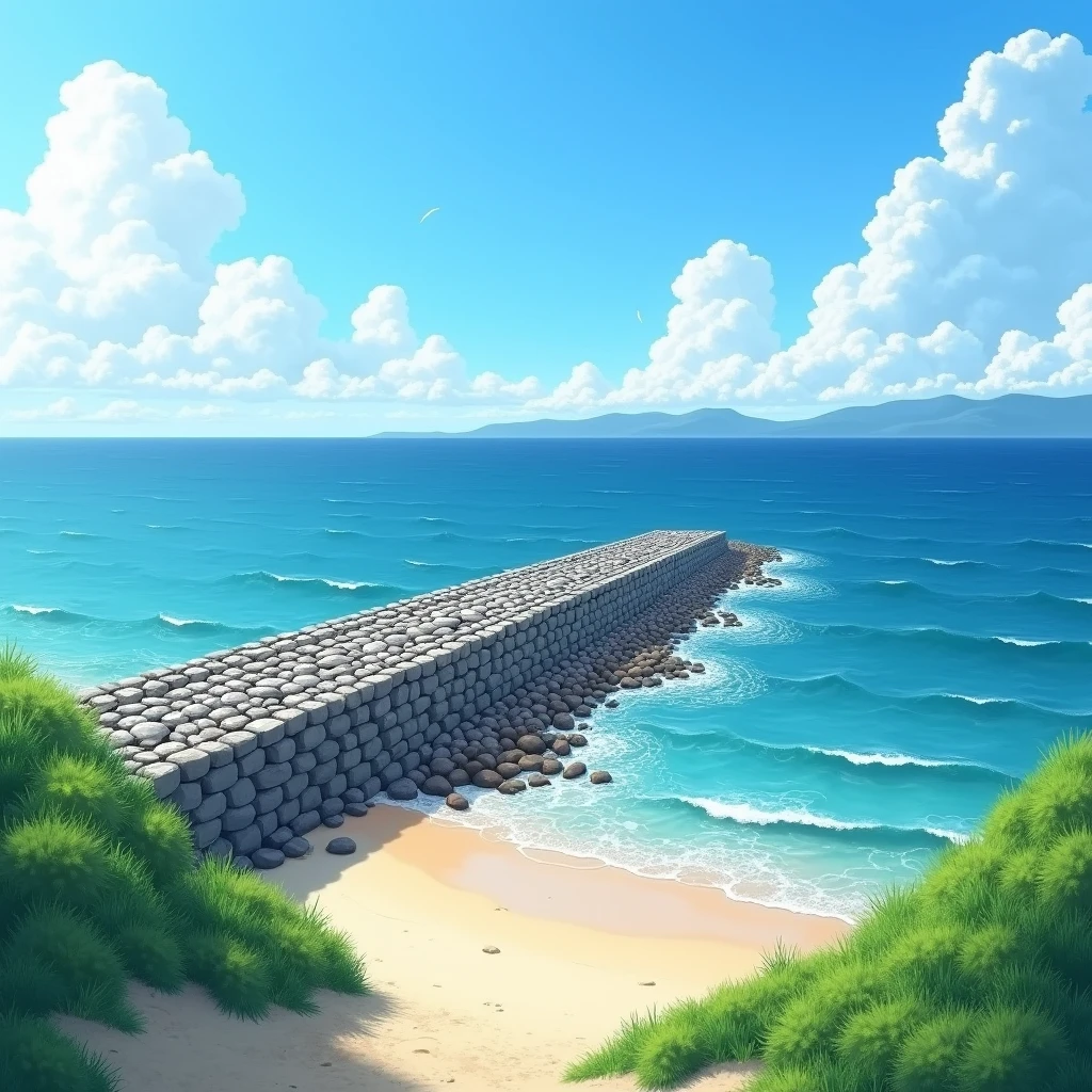 Summer sea, horizon, embankment, breakwater, landscape photography, Japan, Kanagawa, real, precision, masterpiece