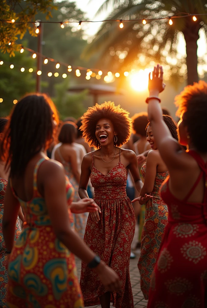 Foreign black women dancing happily