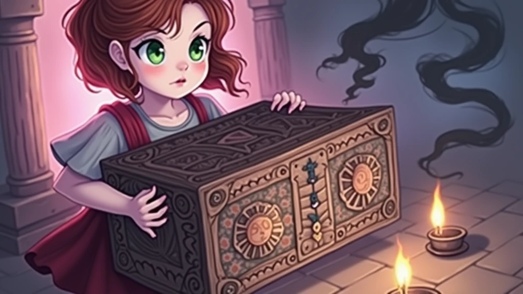 A girl holding an ancient box that contains dark black demon souls