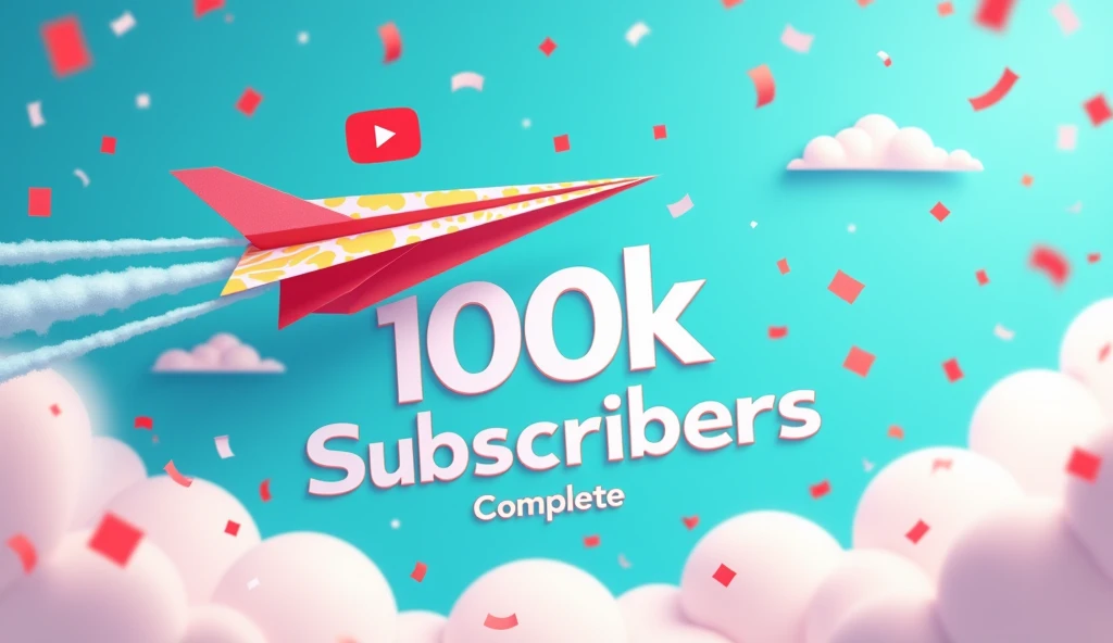 Paper plan and youtube logo for plan up and "100k subscribe compleat please" write