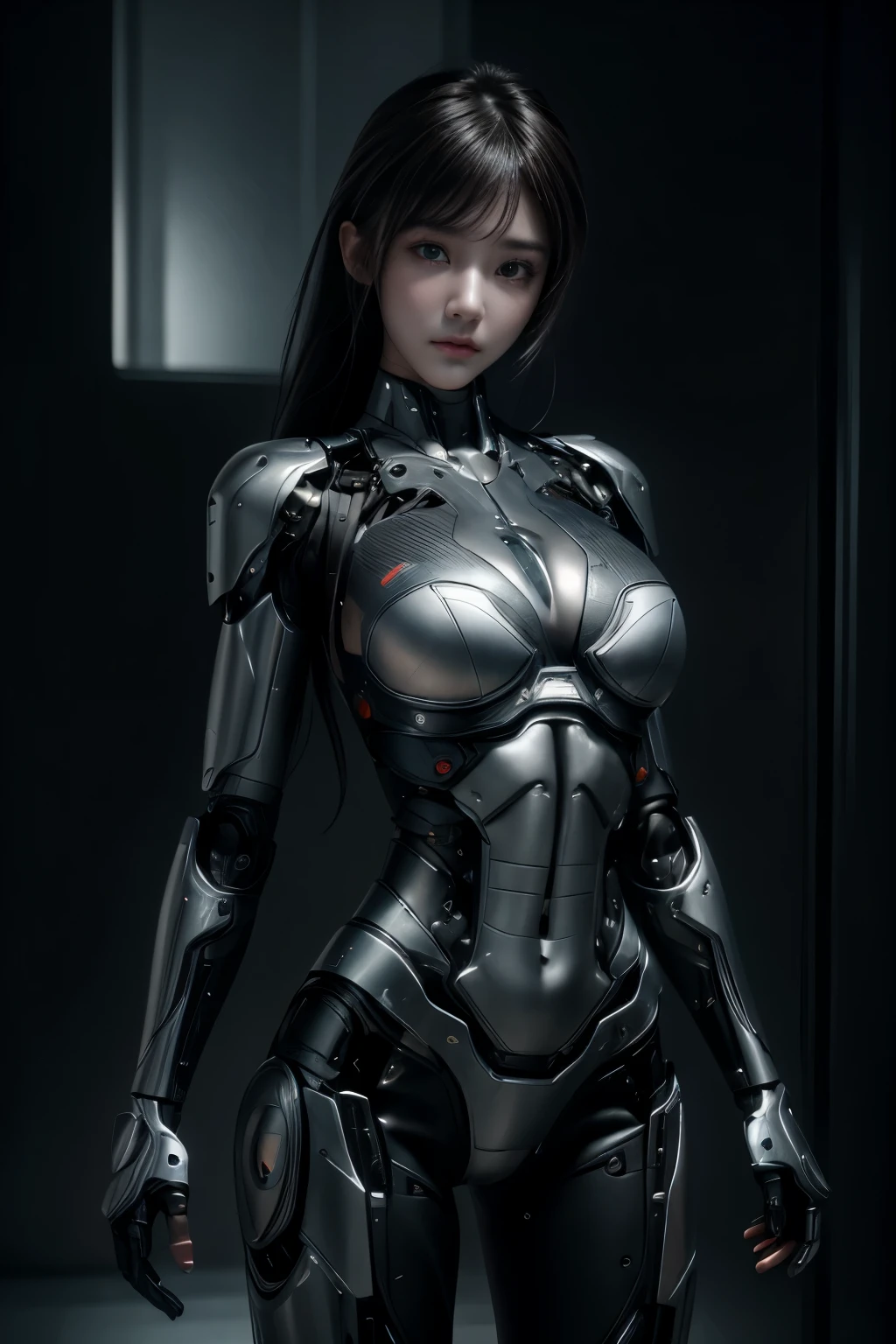 Textured skin, Super Detail, high details, High quality, Best Quality, hight resolution, 1080p, hard disk, Beautiful,(cyborgs),beautiful cyborg woman,Mecha Cyborg Girl,Battle Mode,Girl with a Mecha Body,Able to launch missiles from the chest,You can shoot a machine gun from both hands