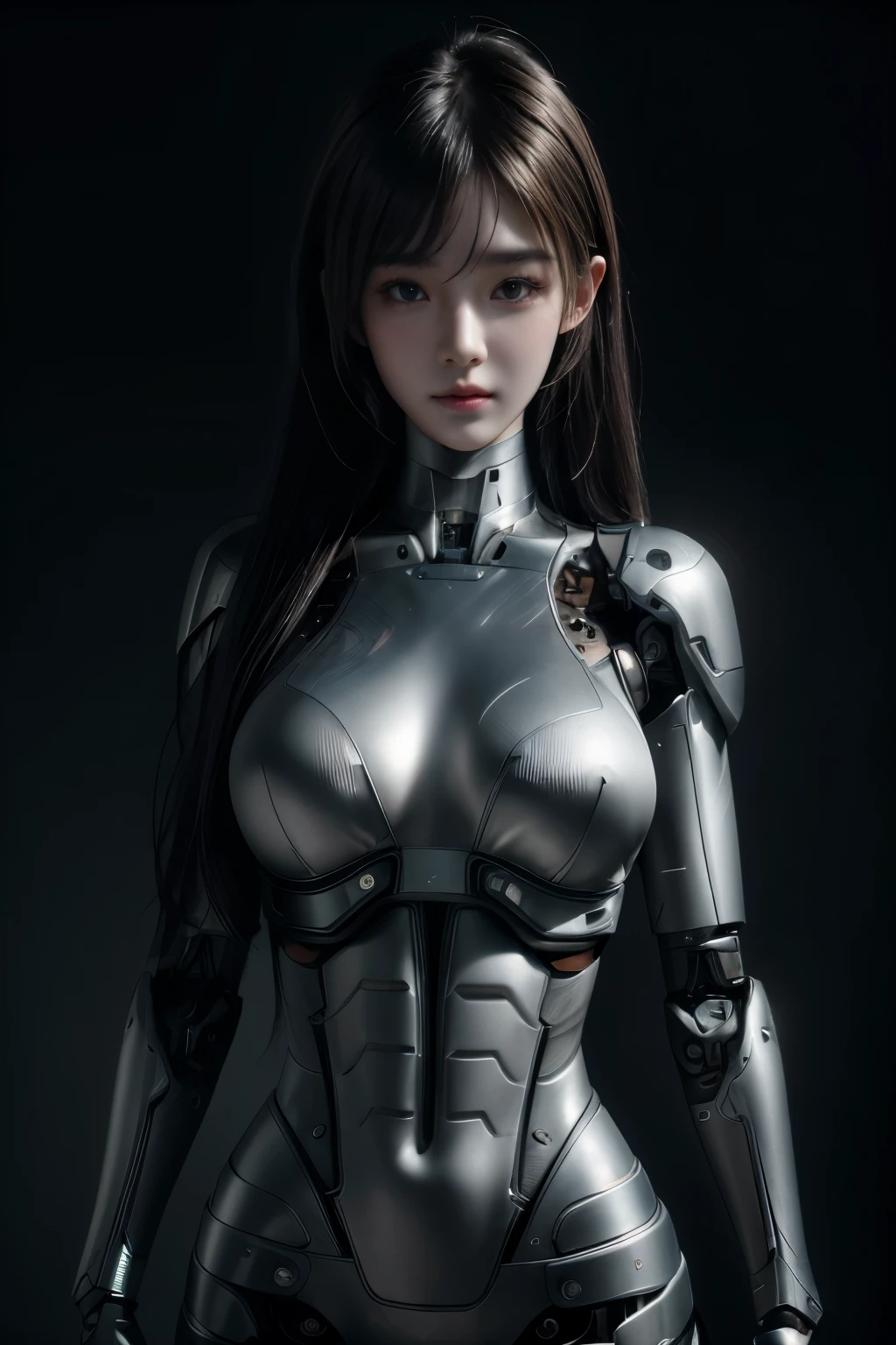 Textured skin, Super Detail, high details, High quality, Best Quality, hight resolution, 1080p, hard disk, Beautiful,(cyborgs),beautiful cyborg woman,Mecha Cyborg Girl,Battle Mode,Girl with a Mecha Body,Able to launch missiles from the chest,You can shoot a machine gun from both hands