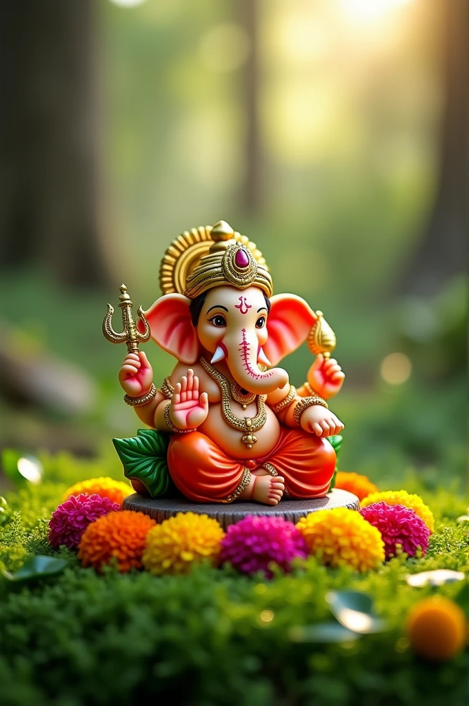 I want garden decoration theme for ganpati. With simple aesthetics on small table