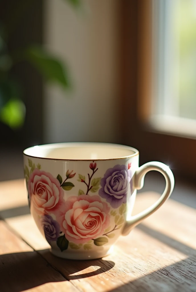 Ceramic coffee mug with silk flower pattern
