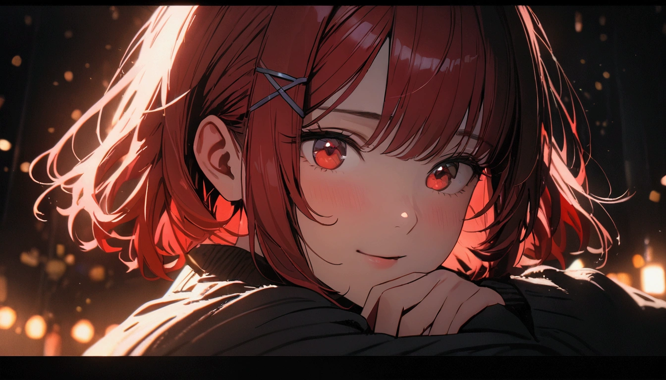 short hair, (Red hair:1.2), x Hair ornament, Red eyes,One person,Highest quality, masterpiece, High resolution,highest quality, intricate details, (cinematic lighting), RAW photo, 8k ,high definition detail,baseball、