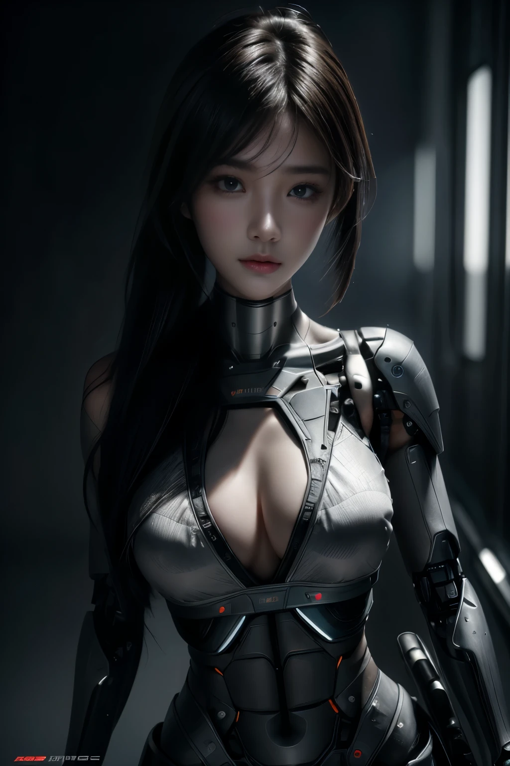 Textured skin, Super Detail, high details, High quality, Best Quality, hight resolution, 1080p, hard disk, Beautiful,(cyborgs),beautiful cyborg woman,Mecha Cyborg Girl,Battle Mode,Girl with a Mecha Body,Able to launch missiles from the chest,You can shoot a machine gun from both hands