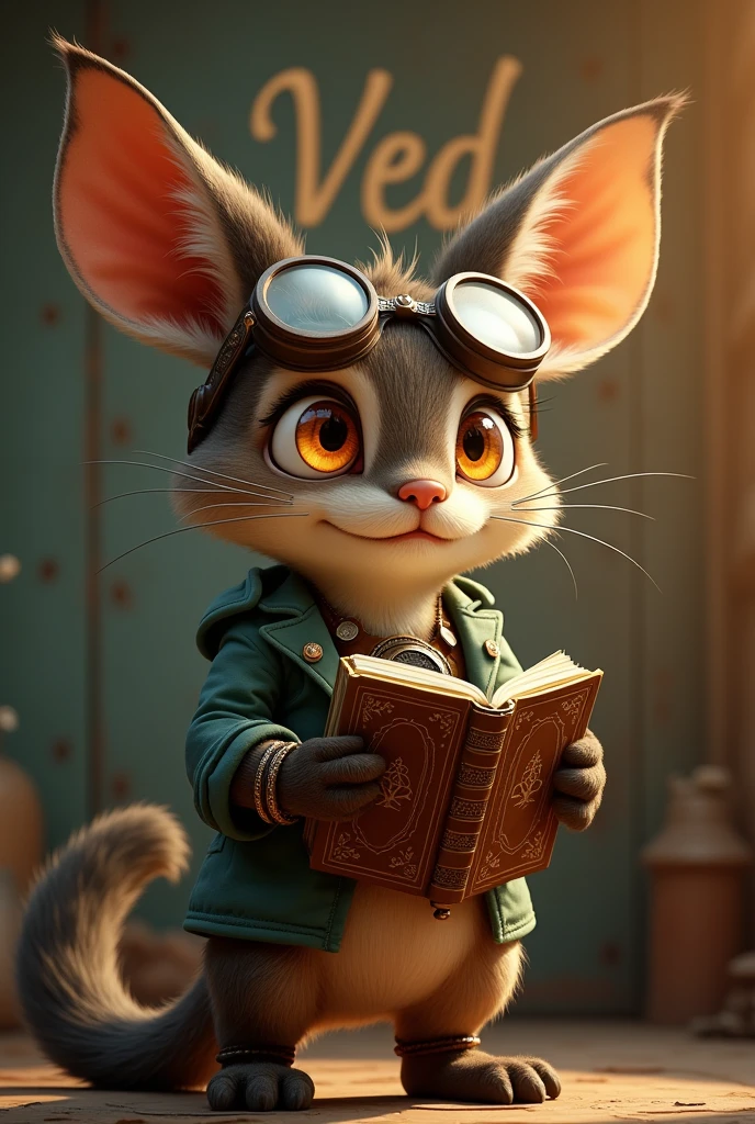 Handsome animal boy and gogles lens glasses and watch ad antique book add ved locket add fireflow eyes add name on wall ved