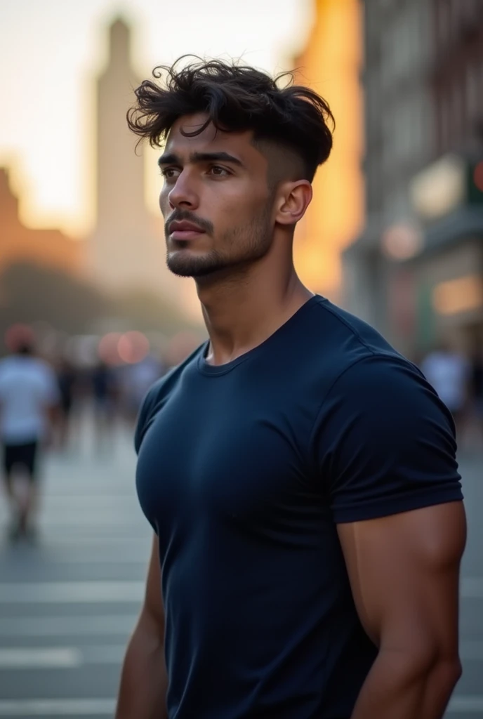 Side view of a guy half body facing to the right