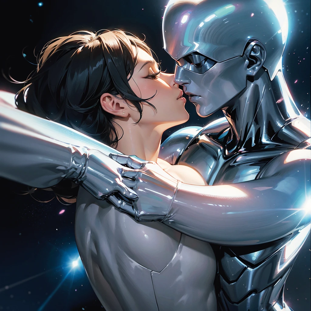 two characters like Silversurfer kissing each other.