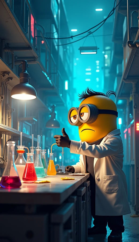 Trong khi thành phố đang trong tình trạng hỗn loạn, a group of scientists and engineers are trying to solve the problem. They decided to seek out the Minions, A renowned scientist, who have the ability to handle difficult situations. Scene in the chemical weapons research laboratory Minion is a scientist