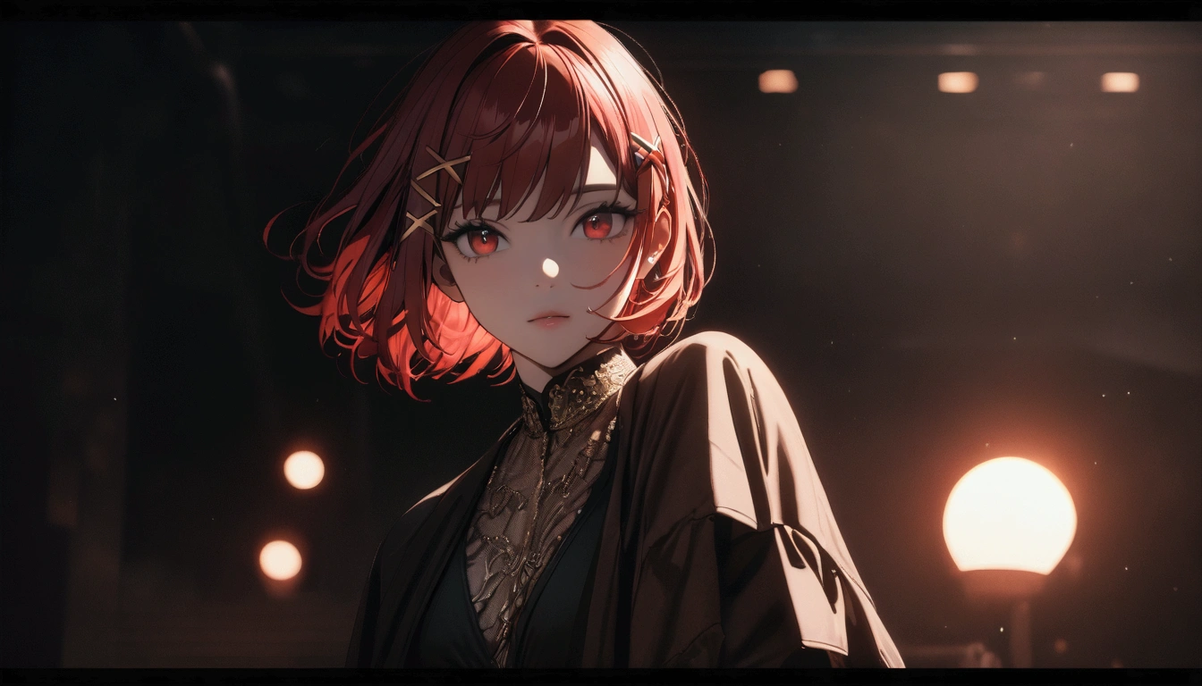 short hair, (Red hair:1.2), x Hair ornament, Red eyes,One person,Highest quality, masterpiece, High resolution,highest quality, intricate details, (cinematic lighting), RAW photo, 8k ,high definition detail、baseball,