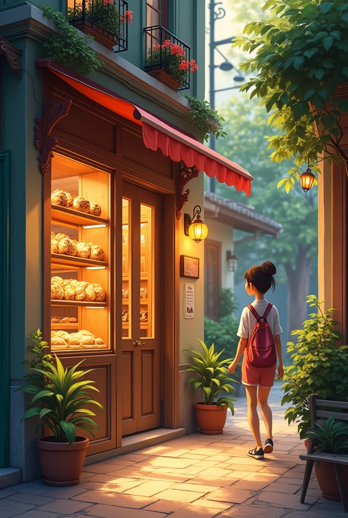 Giang went to eat bread at the delicious bread shop near the school gate.