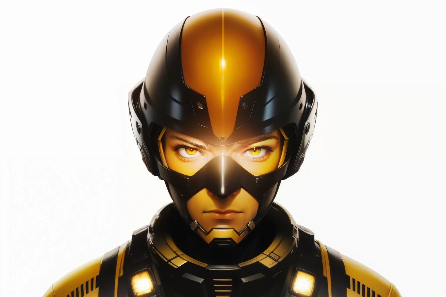 realistic male face, realistic male eyes, add a yellow glass mouth cover