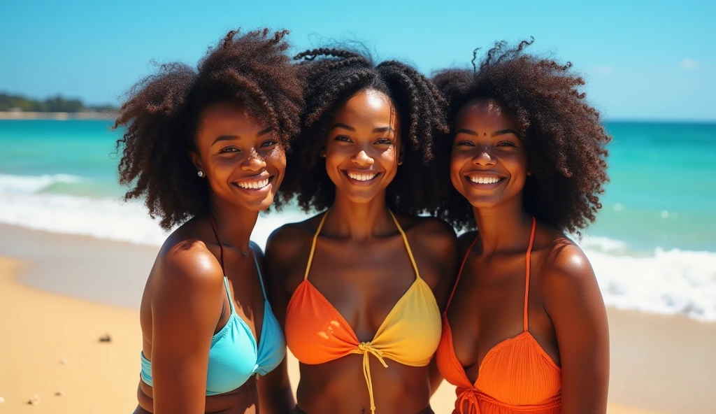 3 femme peau e natsy,a la plage le regard vers nous