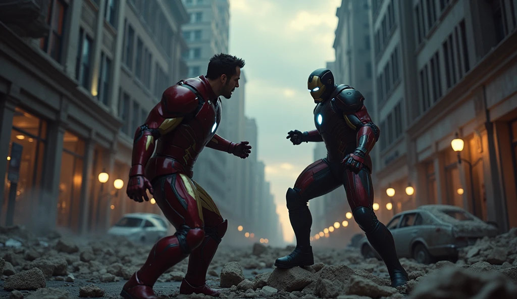 Scene 15: Tony Stark Overpowered
"Crumbs" gains the upper hand, and Tony Stark suit is critically damaged. The villain taunts Tony, leaving him battered.