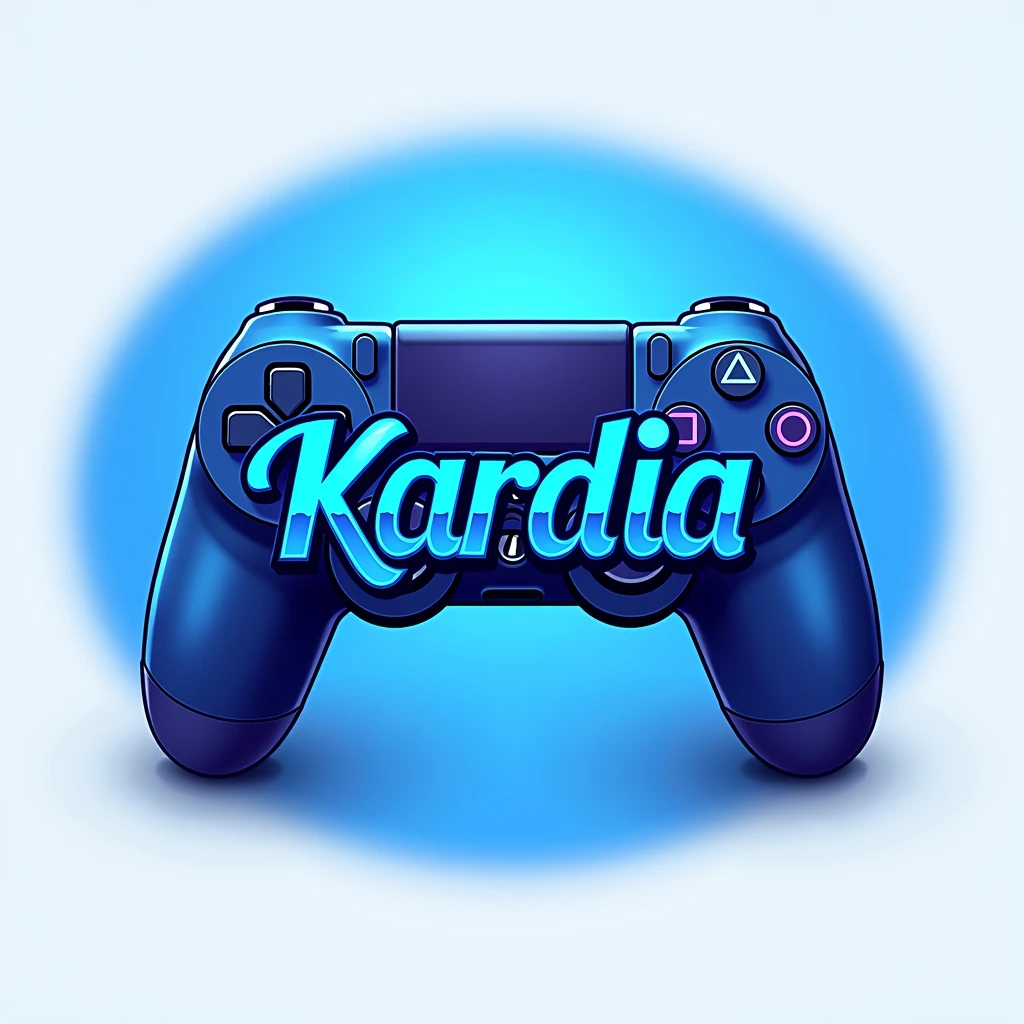 Logo with the name Kardia, com tema de video game e controle de playstatio 4, put blue tones , cerulean, back ground cerulean