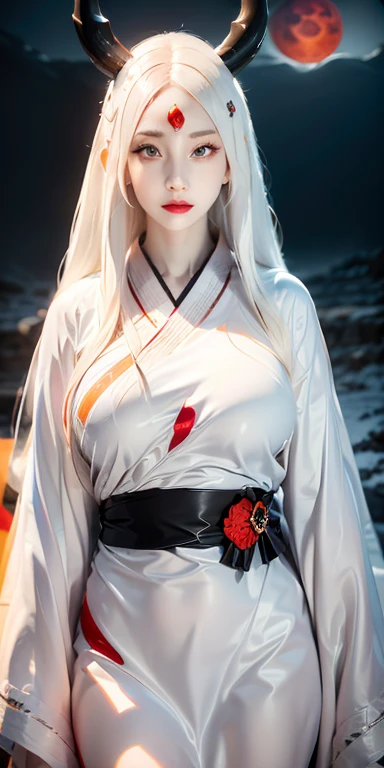 face lighting,bright backlight,super high resolution,best quality,Photos,4k,(Realistic:1.2),huiye,1girl,(kimono:1.1),(the third eye:1.3),horns,(pale skin:1.5),(white hair:1.2),long hair , see-through kimono, Transparent clothes show underwear, kimono is made of very thin material so that all of your skin is visible, very thin fabric, visible boobs, visible vagina,(night:1.2),
(red moon:1.4),