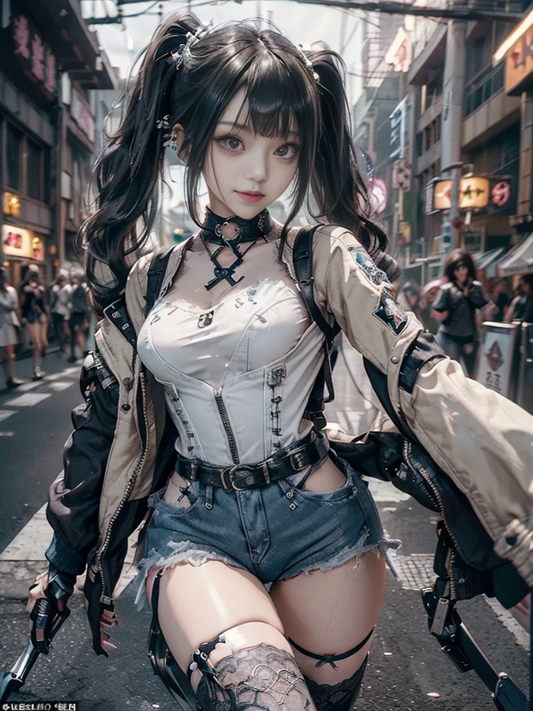 (Full Body View:1.2)、(Side view:1.1)、(Smiling with teeth showing:1.3),(Shibuya Gal:1.5)、(Beautiful:1.4)、(Goth Fashion:1.5)、(Punk RockVisual Kei:1.3)、(Futuristic baby doll in black, white and denim:1.5)、(A delicate jacket in denim, beige and navy:1.5)、(Denim garter belt:1.5)、(Denim and black and white bodysuit:1.4)、(Heart-shaped silver accessories:1.5)、(Brown Skin Belt:1.4)、(Blue High Heels:1.4)、(Lace patterned underwear:1.4)、20-year-old、NSFW,((Highest quality、In 8K、masterpiece:1.3))、Sharp focus:1.2、(Layered Cut、Beautiful boobs:1.1),Beautiful woman with perfect figure:1.4、(Doing an aerobics pose:1.3)、Slender Abs:1.2、Butt、Highly detailed face and skin texture、Detailed eyes、double eyelid,(Twin tails:1.3)、(Black brown hair:1.3)、Obscene、Gravure idol、(Luxurious amusement park at night:1.3)、(Make your legs thinner:1.4)、(Thin thighs:1.4)、(Slim Body:1.3)、(clavicle:1.1)