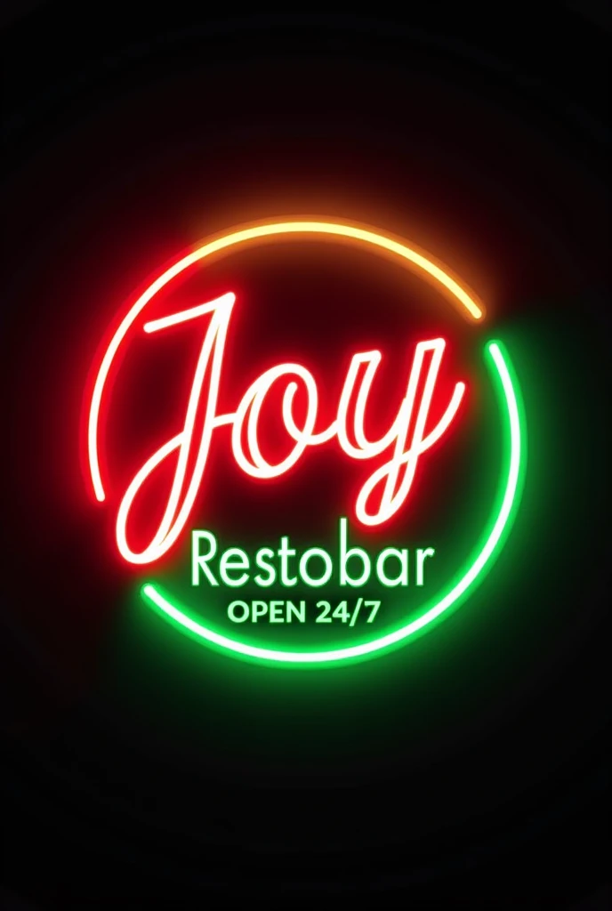 Create logo 3d combination neon red and green cyrcle name "Joy restobar open 24/7"