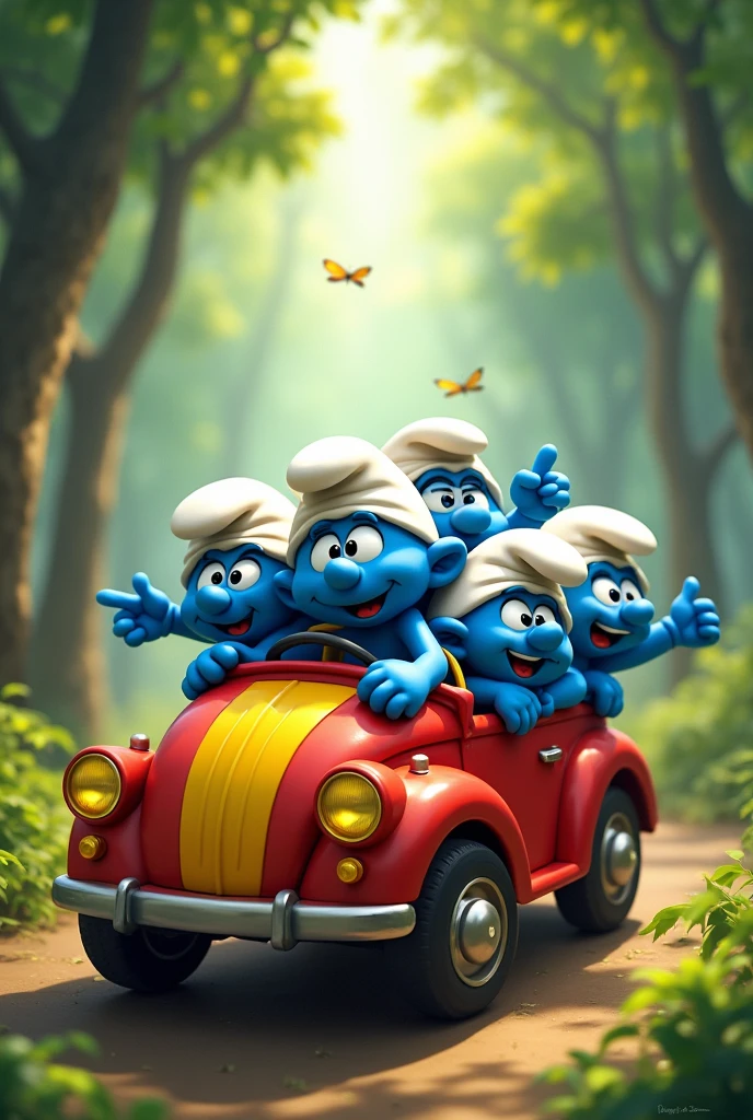 Smurfs in the car 
