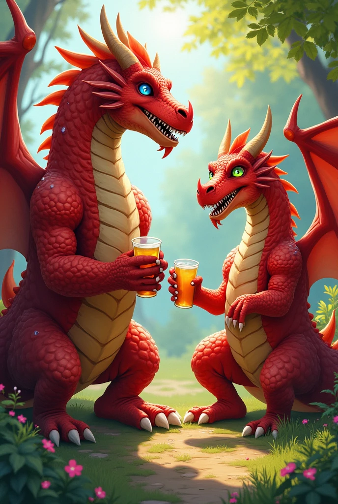 red dragon、45 year old male、Has 8 muscles、Chest muscles、Father、Blue eyes, 另一隻red dragon、30 year old male、crystal on face、Has 8 muscles、Chest muscles、Son、Eyes green、Drink drinks、chat,另一隻red dragon、28 year old male、Has 8 muscles、Chest muscles
