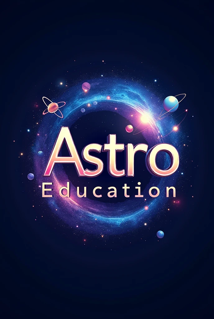 Design a logo that written astro education for science launching soon with galaxy and atoms around it include the astro word as well