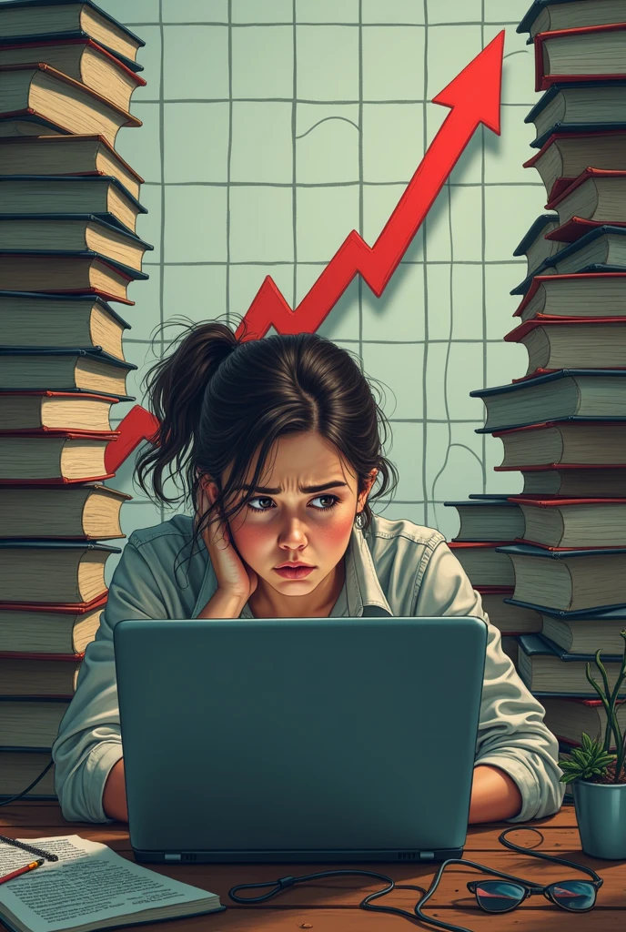 Ab image representing a person struggling to learn programming or a graph showing of rising costs of online education