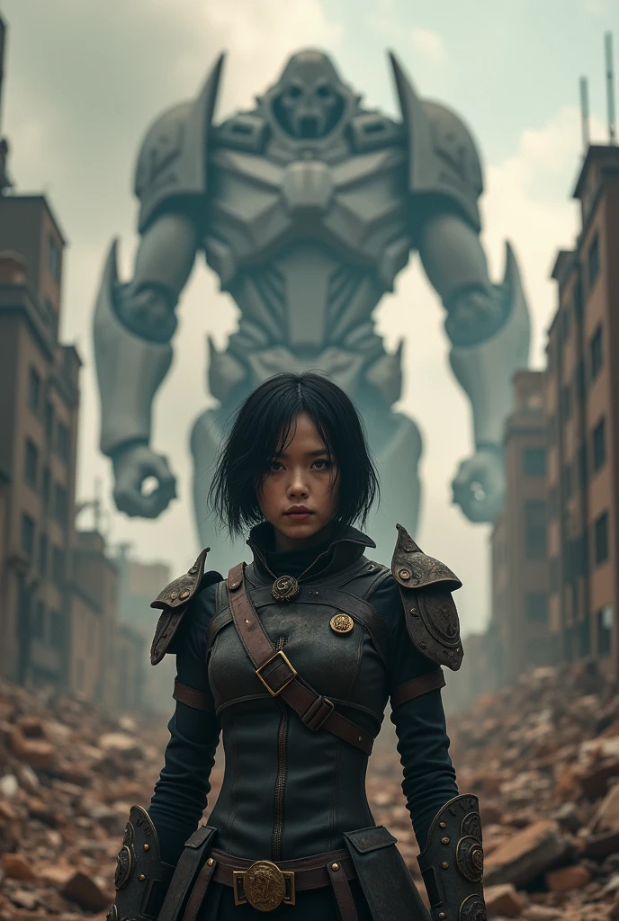 A piglet in armor and a  girl on the street, city street sunset, movie lighting, movie shooting AR 9:16 -N 6-G, Japonisme 3 D 8 K hyper-detailed, realistic street view, octane rendering. Author: Makoto Shinkai, realistic afternoon lights, Akihiko Yoshida. Unreal Engine, anime style. 8K