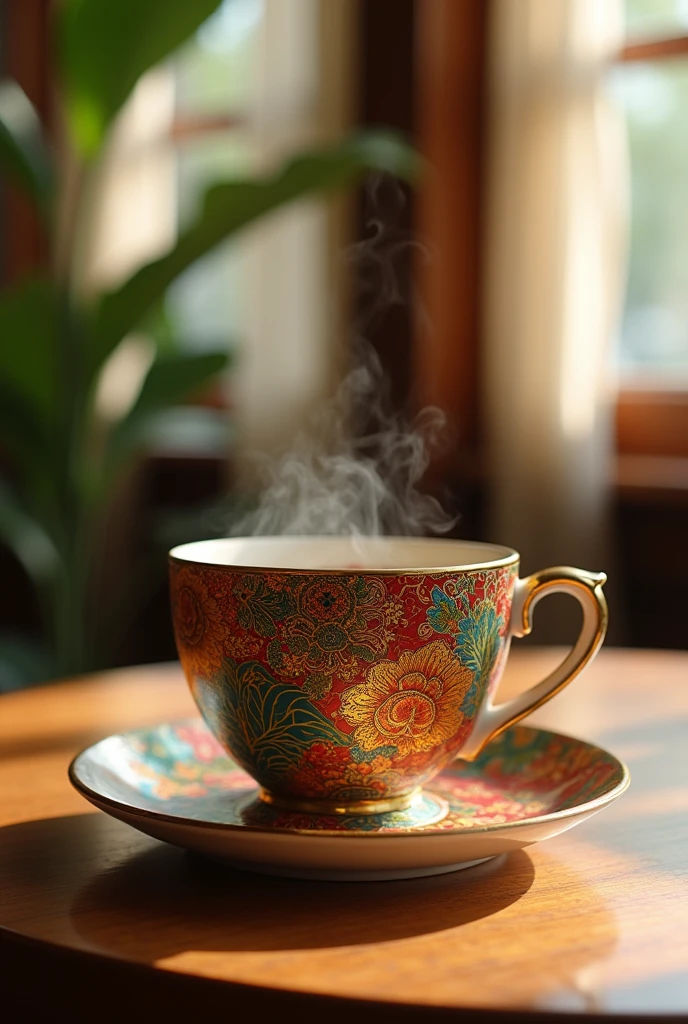 Coffee cup with Thai silk sarong pattern