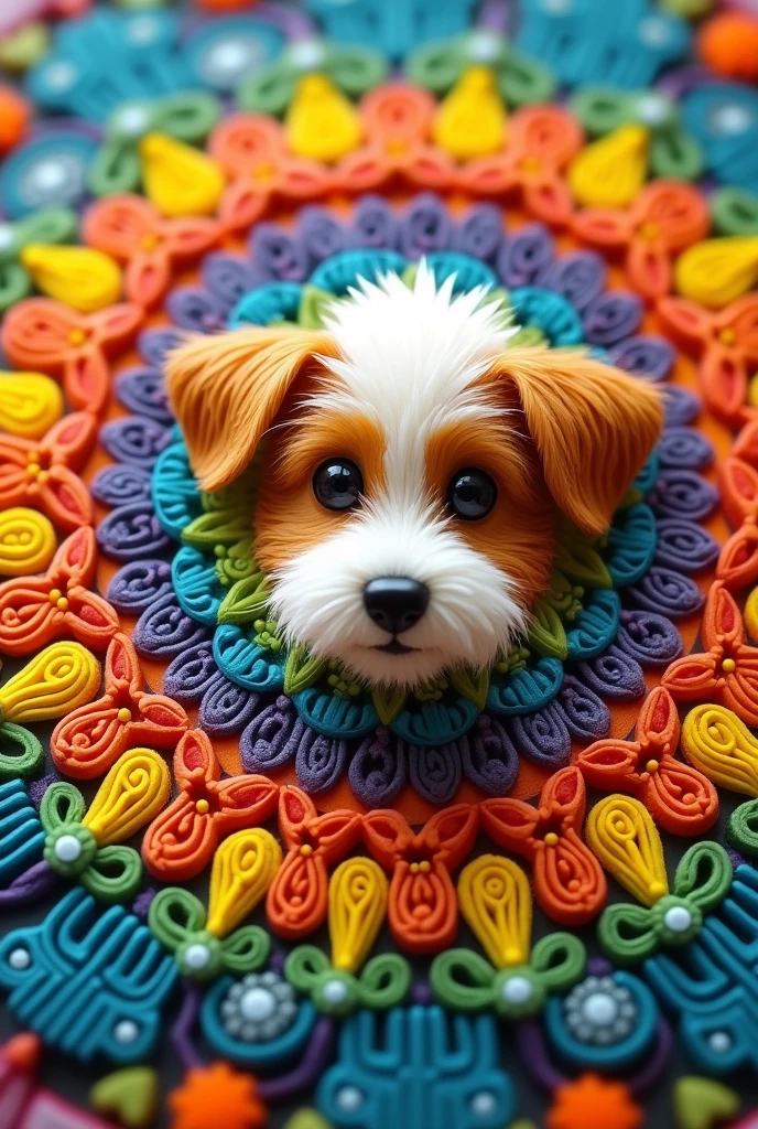 vibrant color drawing of a simple cute dog based mandala