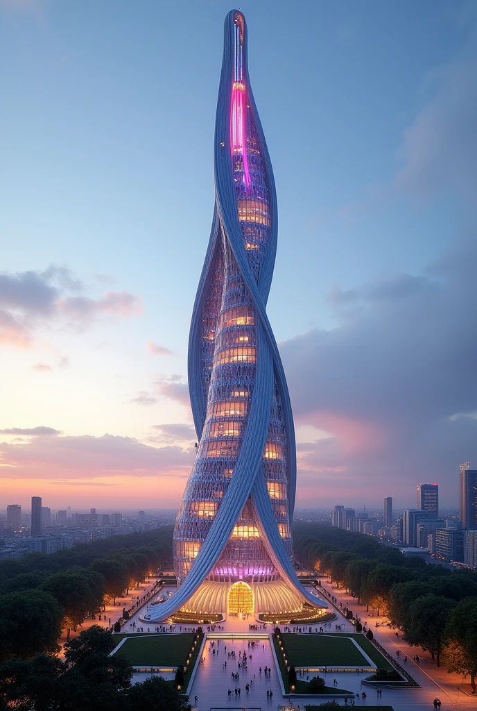 Tower with a different and futuristic design telling a story of the past, present and future of Paris. With ultramodern architecture being the country's landmark and featuring the three colors of the French flag. I need this tower with a completely different design than it already is.!