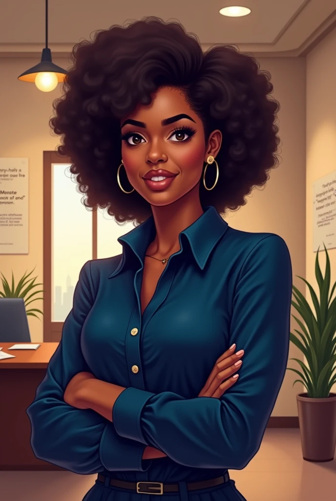 I need some art to promote my HR management work with a drawing of a black woman., with afro hair and a navy blue collared blouse