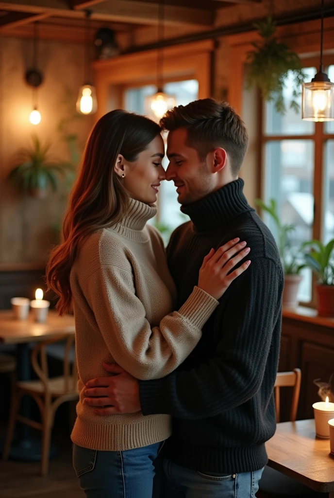 a couple in turtleneck to jaw hight
