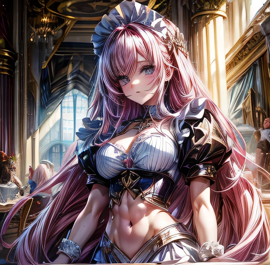 　NOD 　Game Characters　Dorothy　Long pink hair　Sexy pose　High-class maid outfit with exposed midriff　Muscular　Palace of Versailles　Beauty
