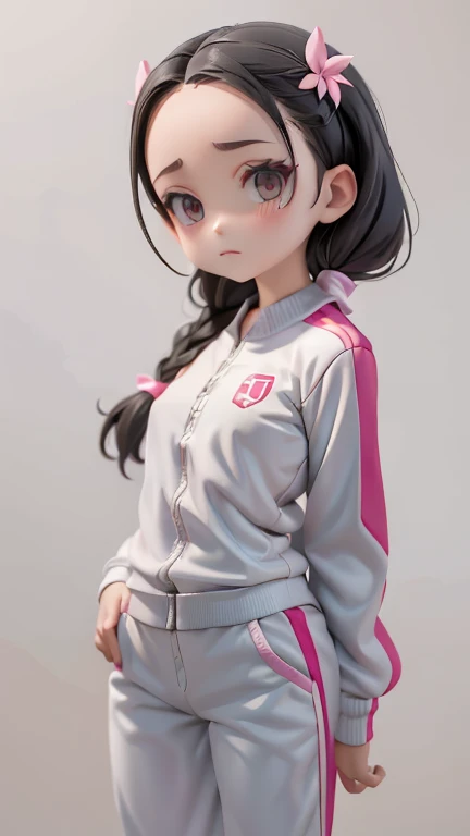 nude,Completely naked、Girl、Primary school students、small、sharp、Black Hair,、Pigtails、Braid、The forehead is visible、Forehead、Jersey、Tracksuits、Clothing patterns、Clothing Design、The front is open、whole body、