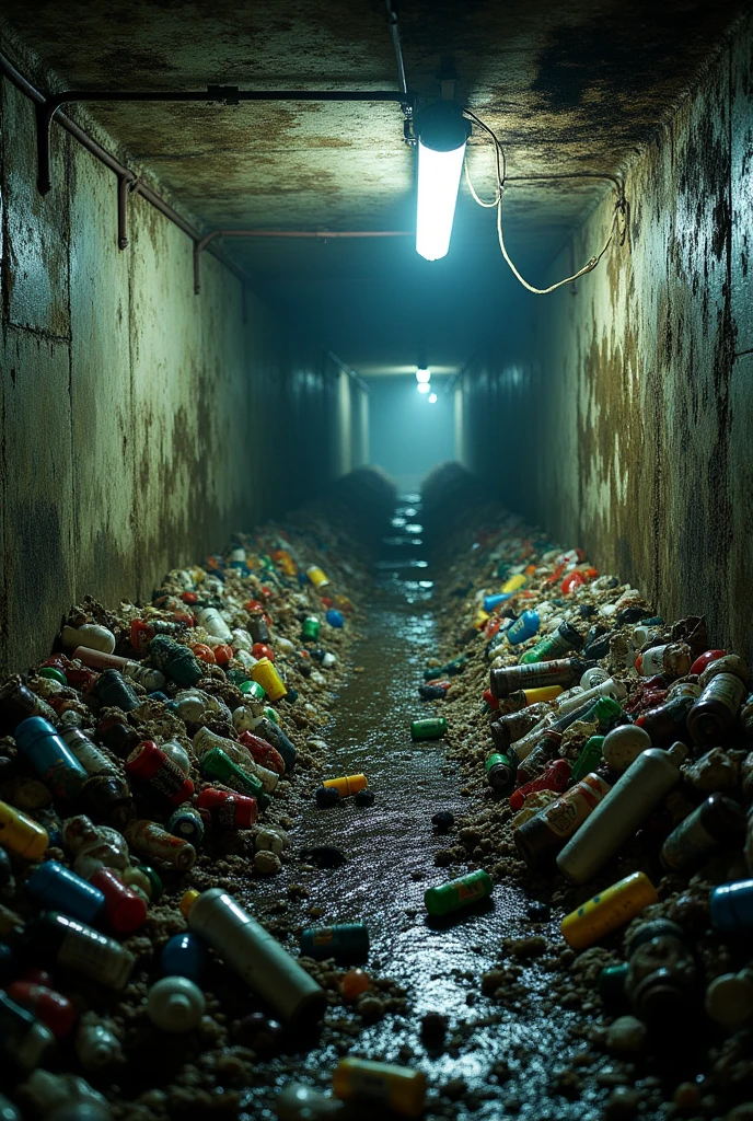 Image of a sewage system full of garbage incorrectly discarded by the population.