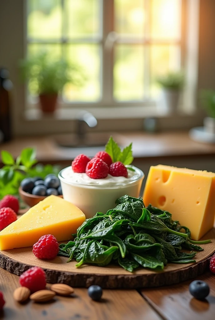 Generate images of various foods rich in calcium and vitamin D