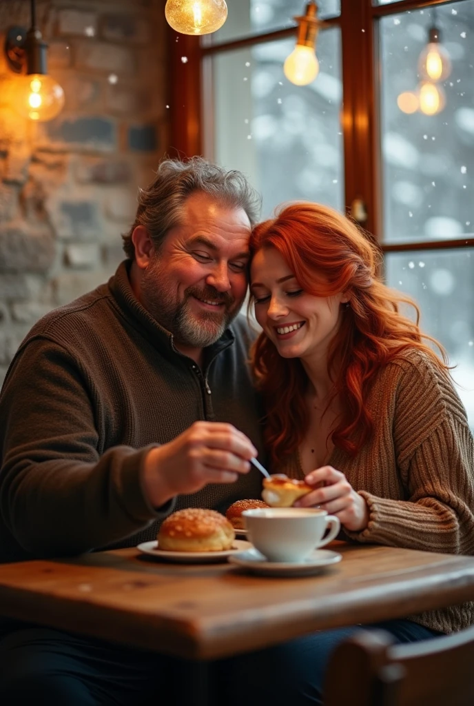 fat man couple with a thin redhead