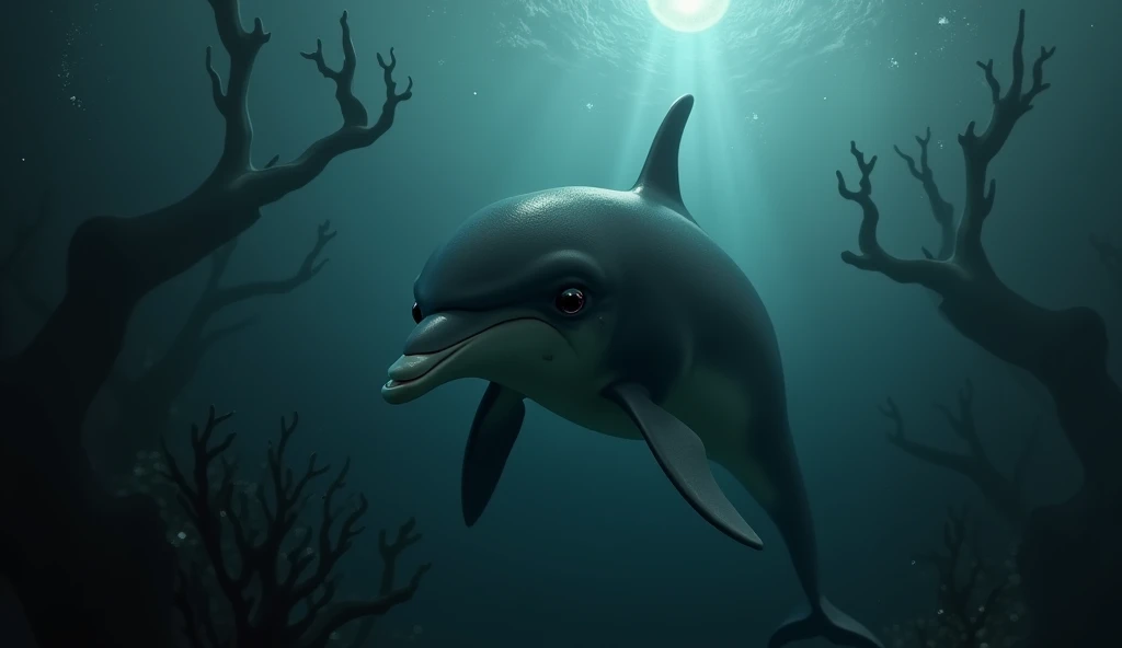 The dolphin looks a bit depressed.、The dolphin has a gloomy expression、Horror、The dolphin has tears in its eyes