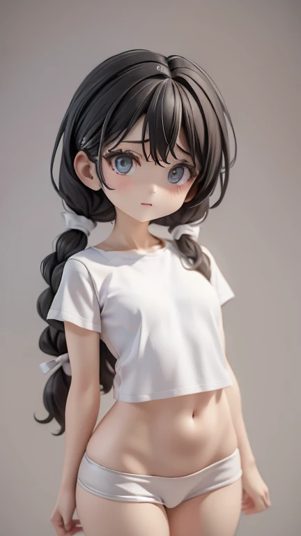 nude,Completely naked、Girl、Primary school students、small、sharp、Black Hair,、Pigtails、Braid、The forehead is visible、Forehead、