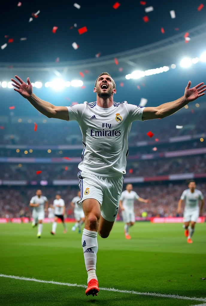 an image of Gareth Bale running with his arms outstretched after scoring in the 2018 ucl final