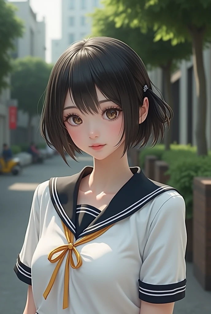 Realistic glowing skin, (sweating:1.4),Stand backwards,Look back at your face,Always look at the camera, (When the uniform gets wet with sweat, it becomes transparent..:1.4),(sweating:1.2),(Nipples:1.8),
Classic black and white sailor uniform,Summer clothes,Cold look,Cold Stare,Black Hair,short hair,Tie your hair short,Silky translucent white skin,best Realistic depiction,(Very detailed美しい顔), Great face and eyes, (Highest quality:1.4), (Very detailedな), (Very detailed CG 統合 8k 壁紙), Very detailed, High resolution raw color photos, Professional photography, Realistic portrait,
 (Detailed RAW photos of the girl&#39;s whole body), Canon EOS R5 250mm, Sharp focus, Cinema Lighting,  (No makeup:1.2), Fine skin, Delicate collarbone,Fine texture of the sailor uniform,Very Realistic sailor uniform texture,(Ultra-high resolution:1.6), (Realistic:1.6), 
