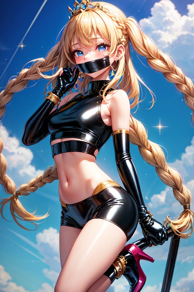 Shiny blonde hair, Very long hair, sophisticated haircut, ((((Fully Braided Hair)))), ((Small twisted braids)), Narrow, oval face, Obedient, (((Gagged))), ((((tight latex crop top)))), Cute blushing 18 year old anime girl, She is embarrassed and blushing so she looks away, Bright Blue Eyes, Detailed face, Detailed members, Detailed Weapons, Fine hand, ((((Sparkling Diamond Jewelry)))), tiara, ((compensate)), High heels, Puff sleeves, Long gloves, Long eyelashes, Tied by ropes, Tied down, I can&#39;t move anymore, Tightly Tied, Tied up with lots of rope and very tight, hampered by So many ropeS that She I can&#39;t move anymore, Hands and feet tied, The rope binds his whole body, Being tied up very tightly with lots of rope, Its limbs are tightly bound with rope, His torso is bound with thick rope, Her breasts are bound with rope and stick out, her legS are Tightly Tied with thick ropeS, She I can&#39;t move anymore her feet, 太いロープでTied up彼女の手, She desperately tries to free herself, I like being tied up tight with thick rope, I like getting stuck in a big rope, His hands and feet are tightly bound, His feet were pressed down、Tied up with rope, Its limbs are firmly secured with strong ropes, Her breasts are compressed with a strong rope, She is tied up with a large rope (Shibari:1.4), (masterpiece, Highest quality) 1.5, One person, alone, (sexy, Beautiful woman, Perfect Face, Perfect Eyes, Perfect hands), Samus Aran, (Shibari:1.4), Spread your legs, S&#39; ((Lying on a big rope)), ((Close-up of a girl)), ((((Tied up:1.4))))