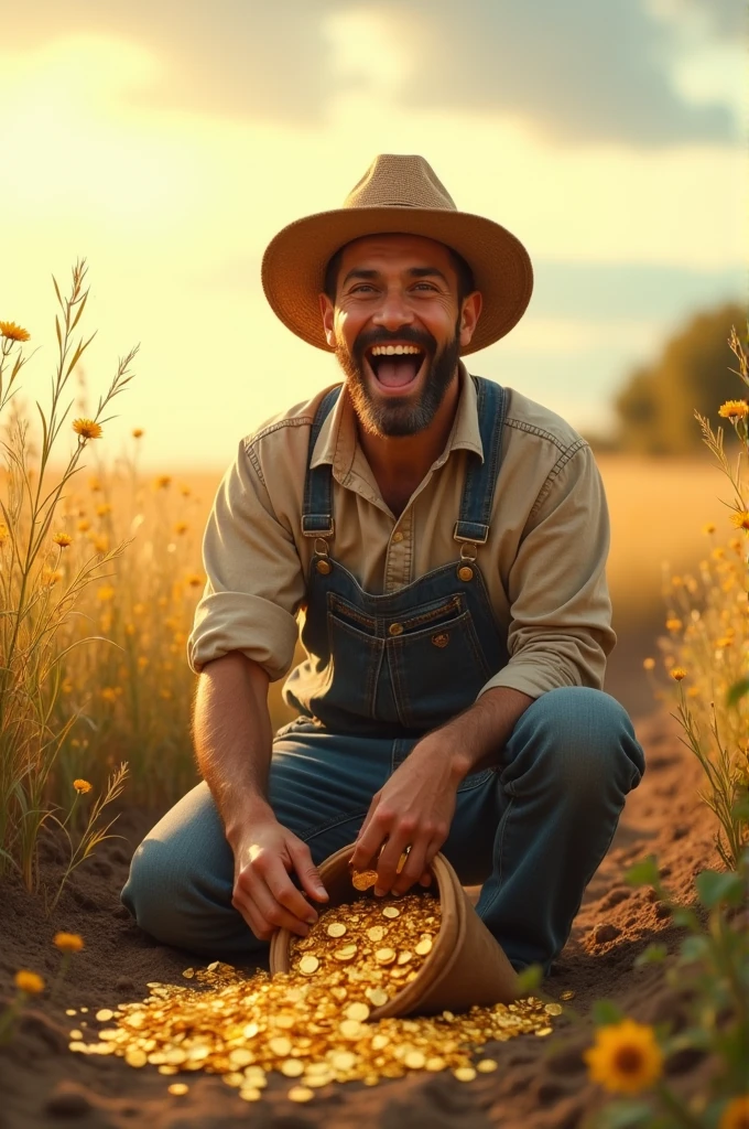 One day while digging in the field he found a bag containing gold coins. In Dall e-3 Style