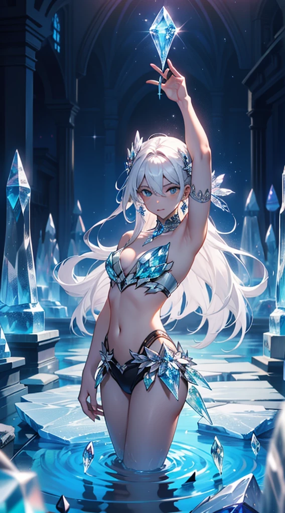 (masterpiece,bestquality),Land of Crystals,ice field,bright,Shimmering like a diamond, it shines like a crystal,Bright and vivid colors,(depth of fields:1.2),the night,Holy,Light-sensitive,crystal
