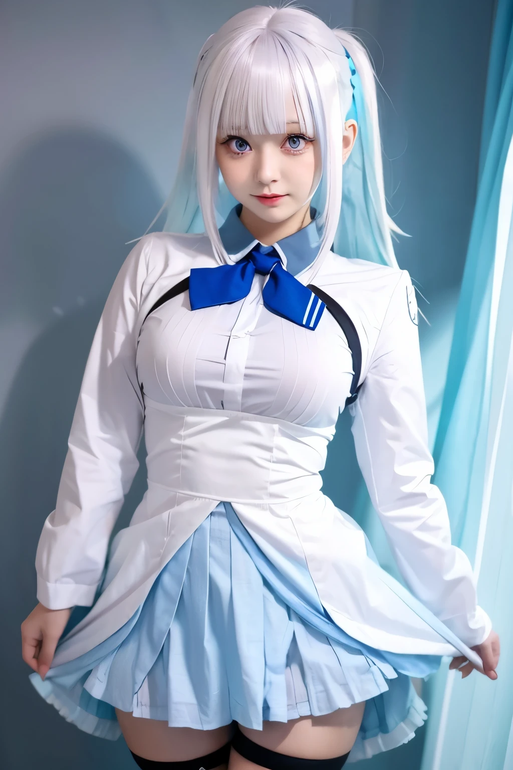 panty lift white hair light blue inner color beautiful girl blush anime manga VTuber sexy cute white hair, blush, heart-shaped pupils, skirt lift,
