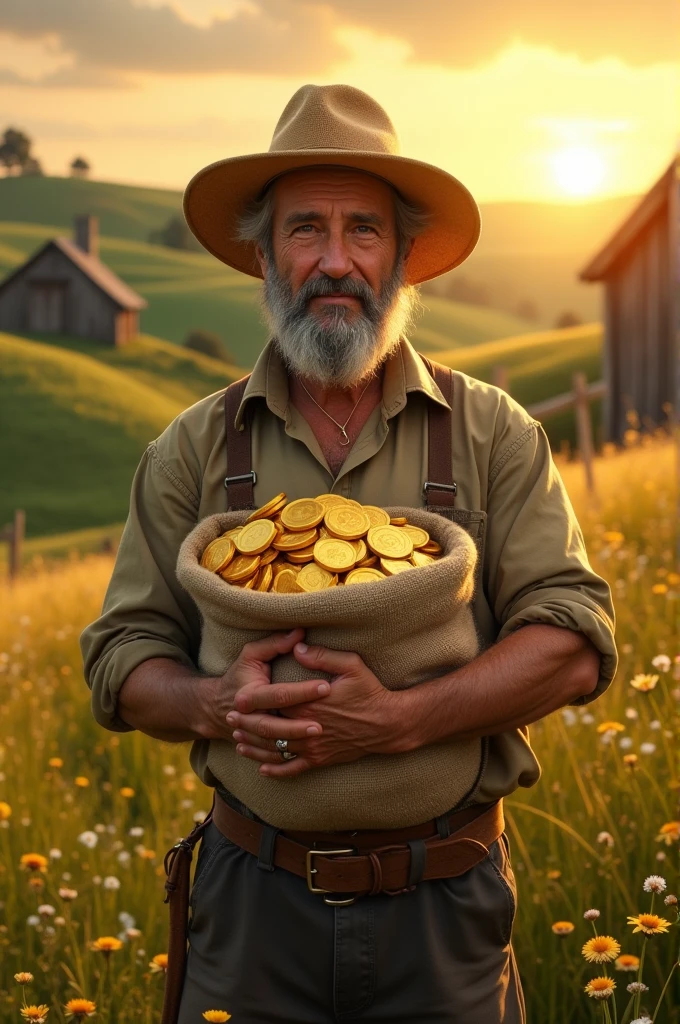 The farmer decided to return the gold coins to the owner. In Dall e-3 Style 